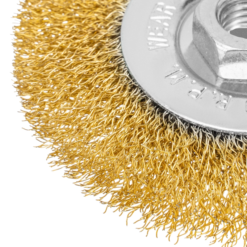 Щетка для УШМ, 100 мм, М14, плоская, латунированная витая проволока Matrix (74650)