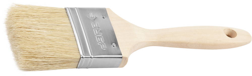 ЗУБР УНИВЕРСАЛ, 63 мм, 2.5″, светлая натуральная щетина, деревянная ручка, все виды ЛКМ, плоская кисть (01005-063)