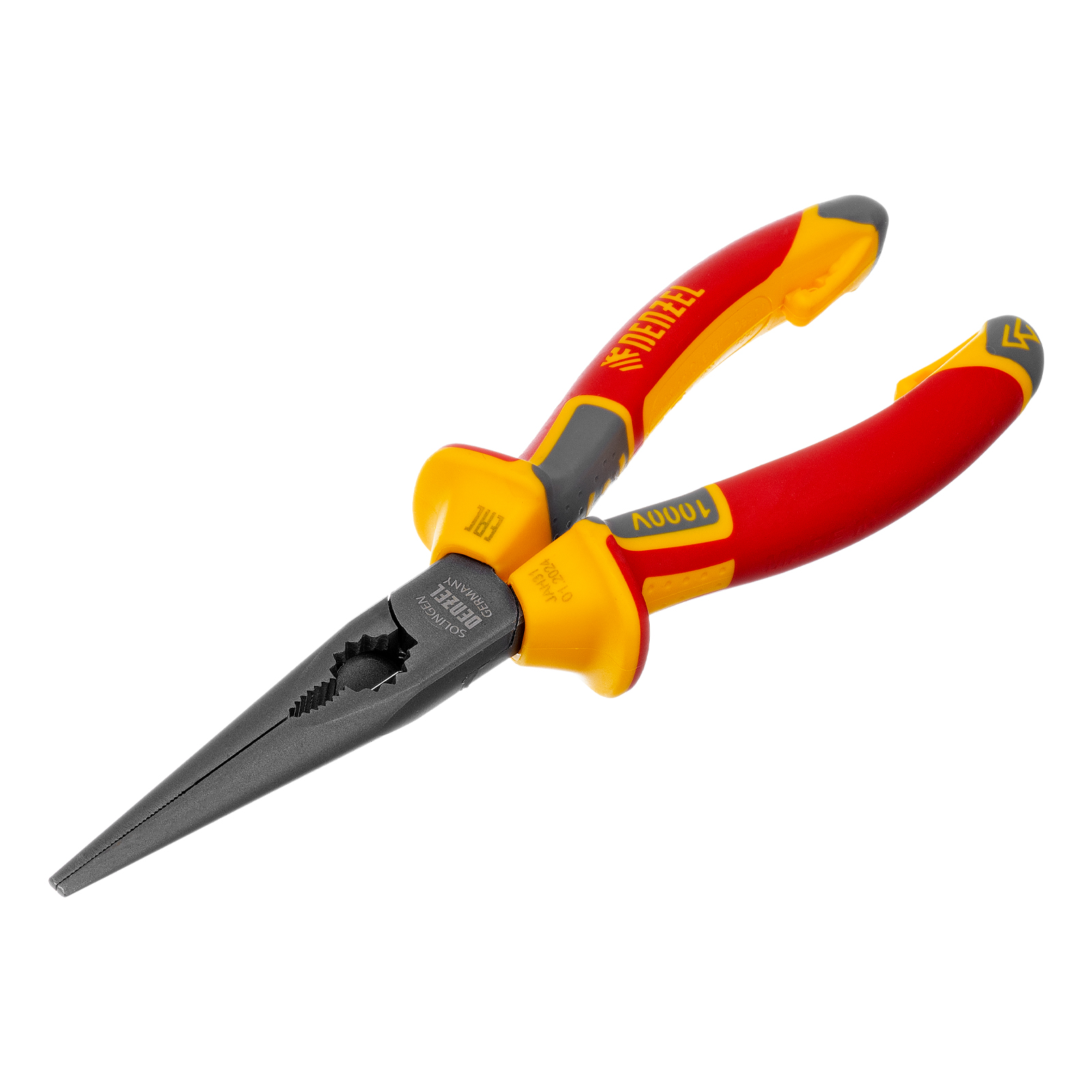 Длинногубцы прямые, диэлектрические рукоятки до 1000 В, трехкомпонентные рукоятки, 205мм Denzel (17305)