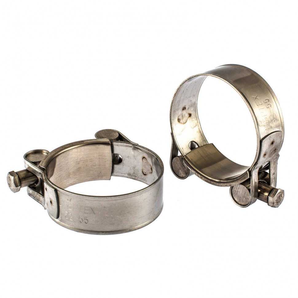 Хомуты металлические, силовые 52-55 мм, ширина 22 мм, шарнирный, W4, 2 шт Сибртех (475413)