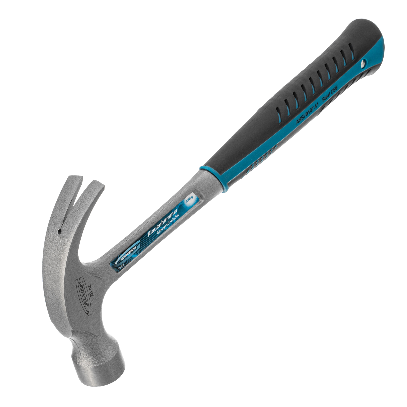 Молоток-гвоздодер, 570 г, цельнокованый, трехкомпонентная рукоятка Gross (10470)