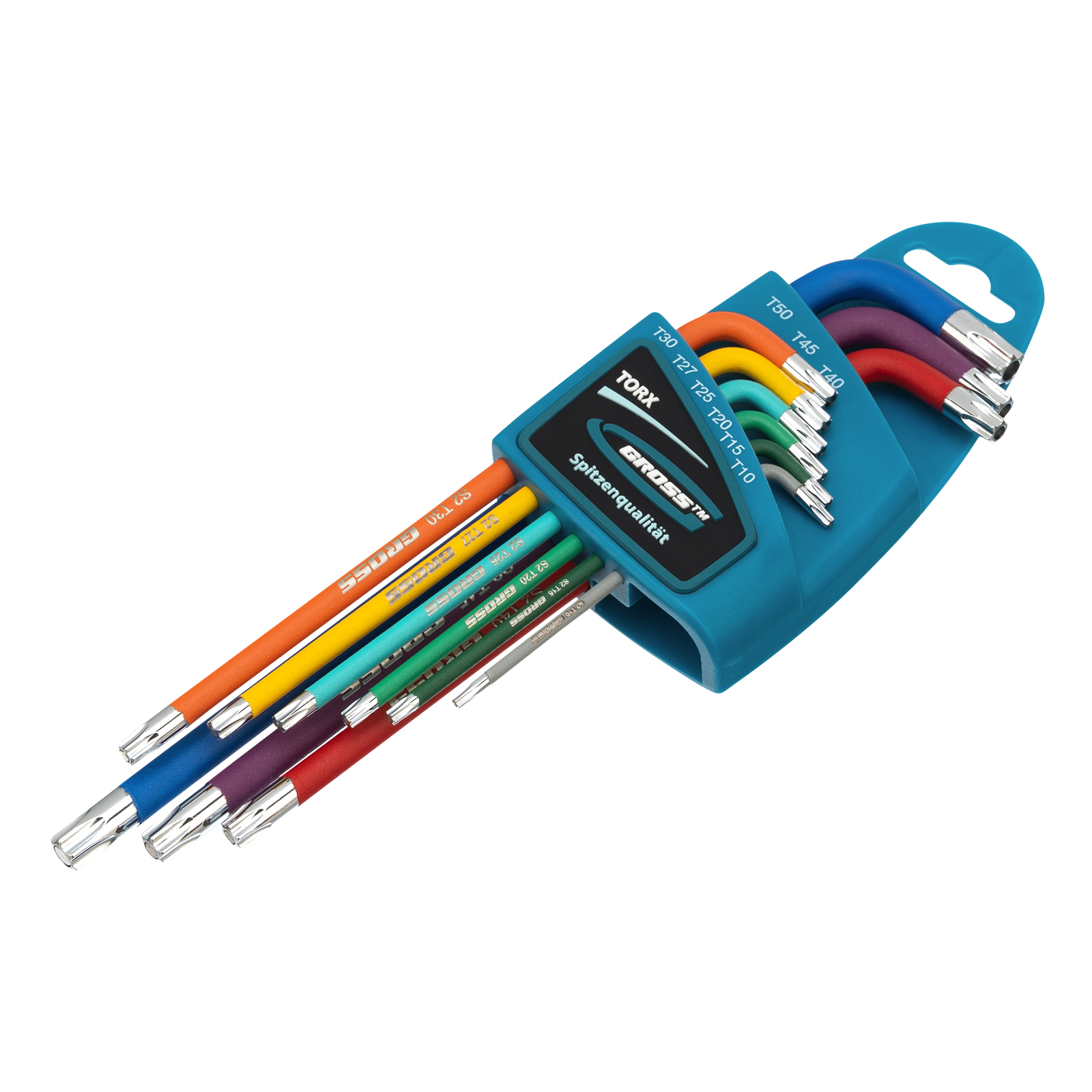 Набор ключей имбусовых Torx -TT, 9 шт: T10-T50, магнит, S2, экстра-длинные, хром/краска 9 шт Gross (16402)