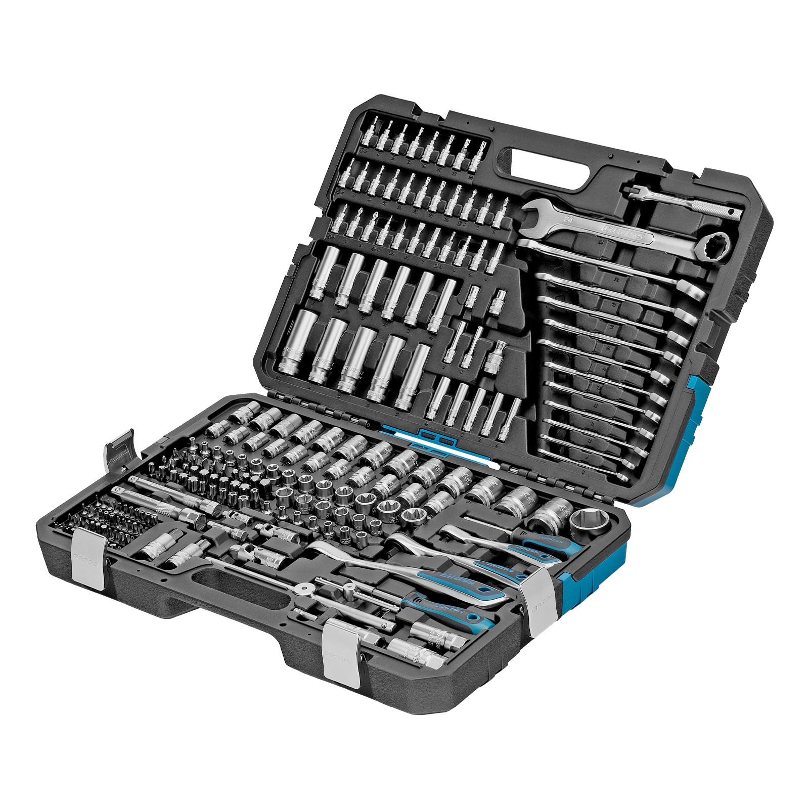 Набор инструментов, 1/2", 3/8", 1/4", CrV, 120 зубьев, 216 предметов Gross (14157)