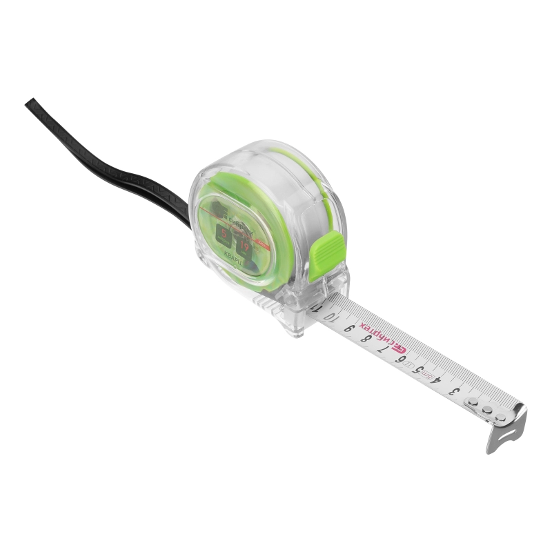 Рулетка Кварц,прозрачный корпус,амортизатор,5 м х 19 мм Сибртех (32521)