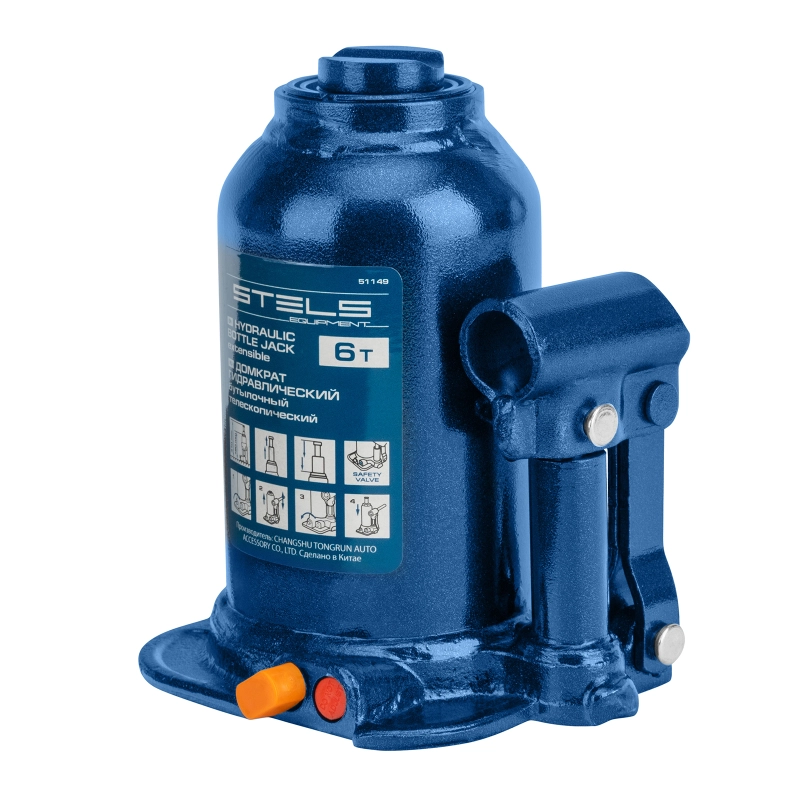 Домкрат гидравлический бутылочный телескопический, 6 т, подъем 180-410 мм Stels (51149)