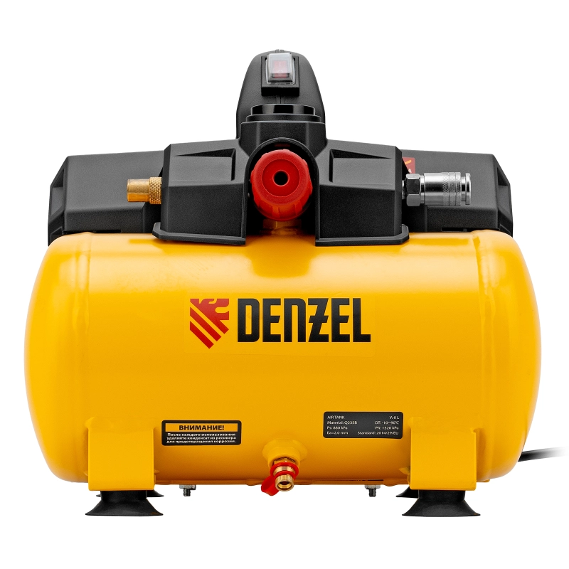 Компрессор  DLS750/6 безмасляный малошумный 750 Вт, 140 л/мин,ресивер 6 л Denzel (58019)