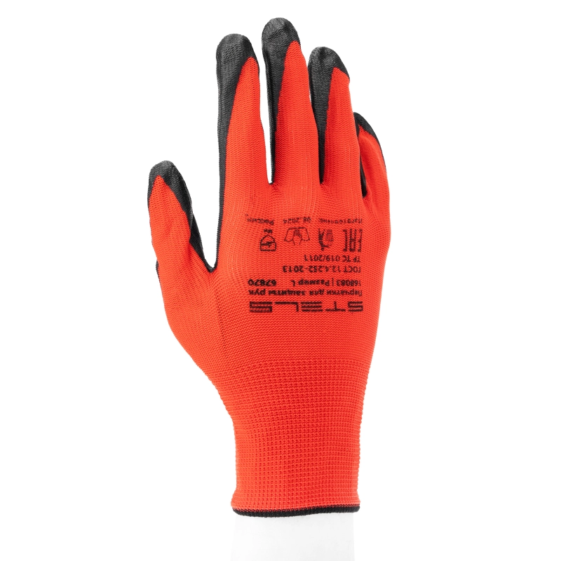 Перчатки полиэфирные с черным нитрильным покрытием маслобензостойкие, L, 15 класс вязки Stels (67870)