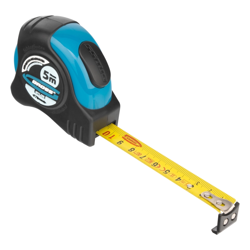 Рулетка "Schlagfest",5 м x 19 мм,магнитный обрезиненный зацеп,двусторонняя шкала,Нейлоновое покрытие,автоматическая фиксация Gross (31112)