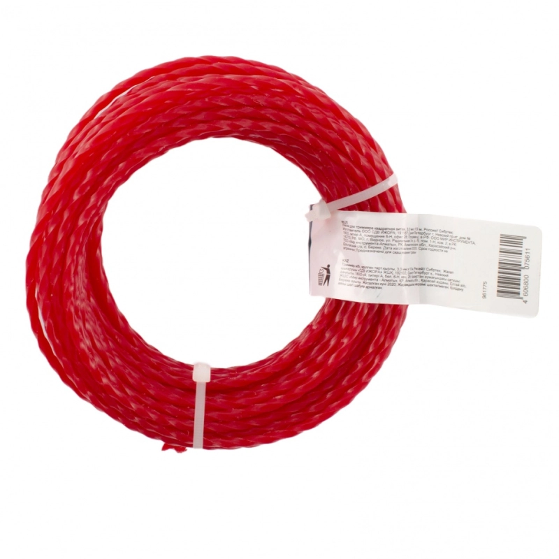 Леска для триммера квадратная витая, 3.0 мм х 10 м, Сибртех (961775)