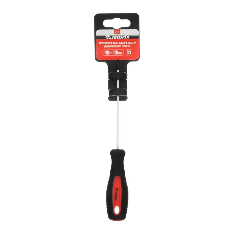 Отвертка Anti-Slip, PH0 х 100 мм, CrV, двухкомпонентная рукоятка Matrix (12238)
