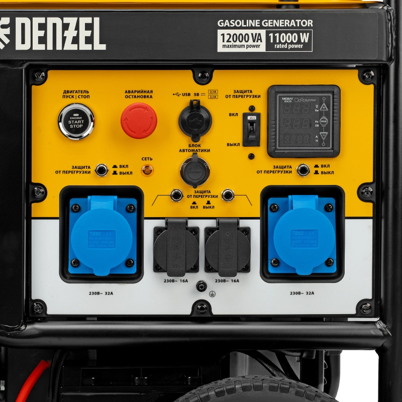 Генератор бензиновый PS-120EA, 12 кВт,230 В, 40л, разъем ATS,эл.старт Denzel (946964)