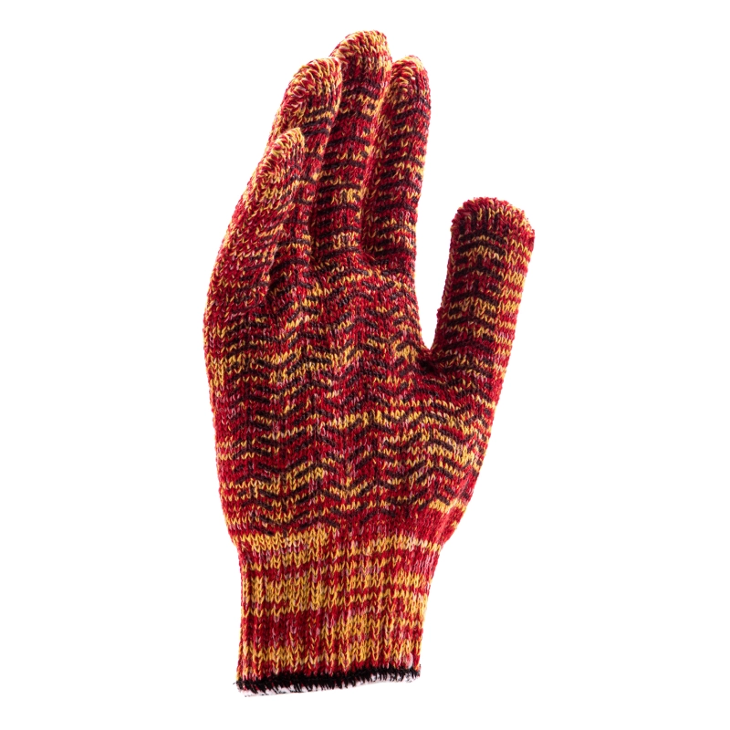 Перчатки трикотажные усиленные, гелевое ПВХ-покрытие, 7 класс, красно-желтый меланж Сибртех (68181)