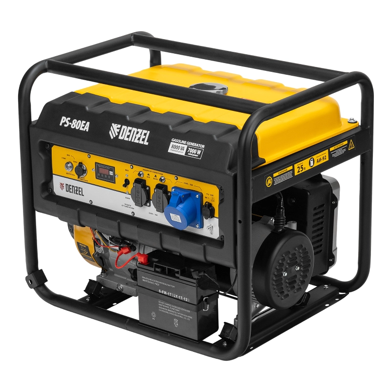 Генератор бензиновый PS 80 EA, 8.0 кВт, 230 В, 25 л, коннектор автоматики, электростартер Denzel (946924)