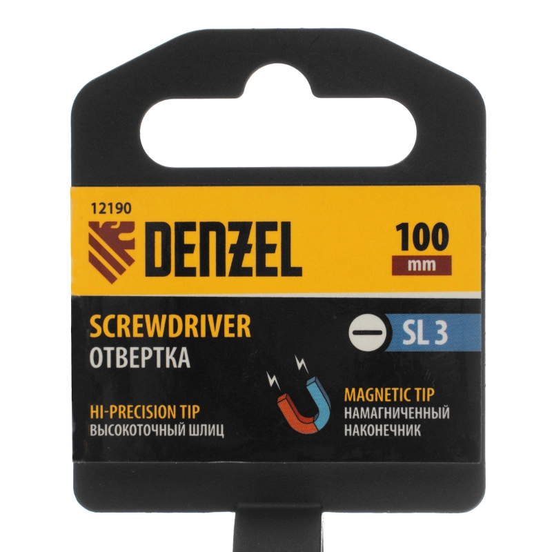 Отвертка SL3х100 мм, CrV, трехкомпонентная рукоятка Denzel (12190)