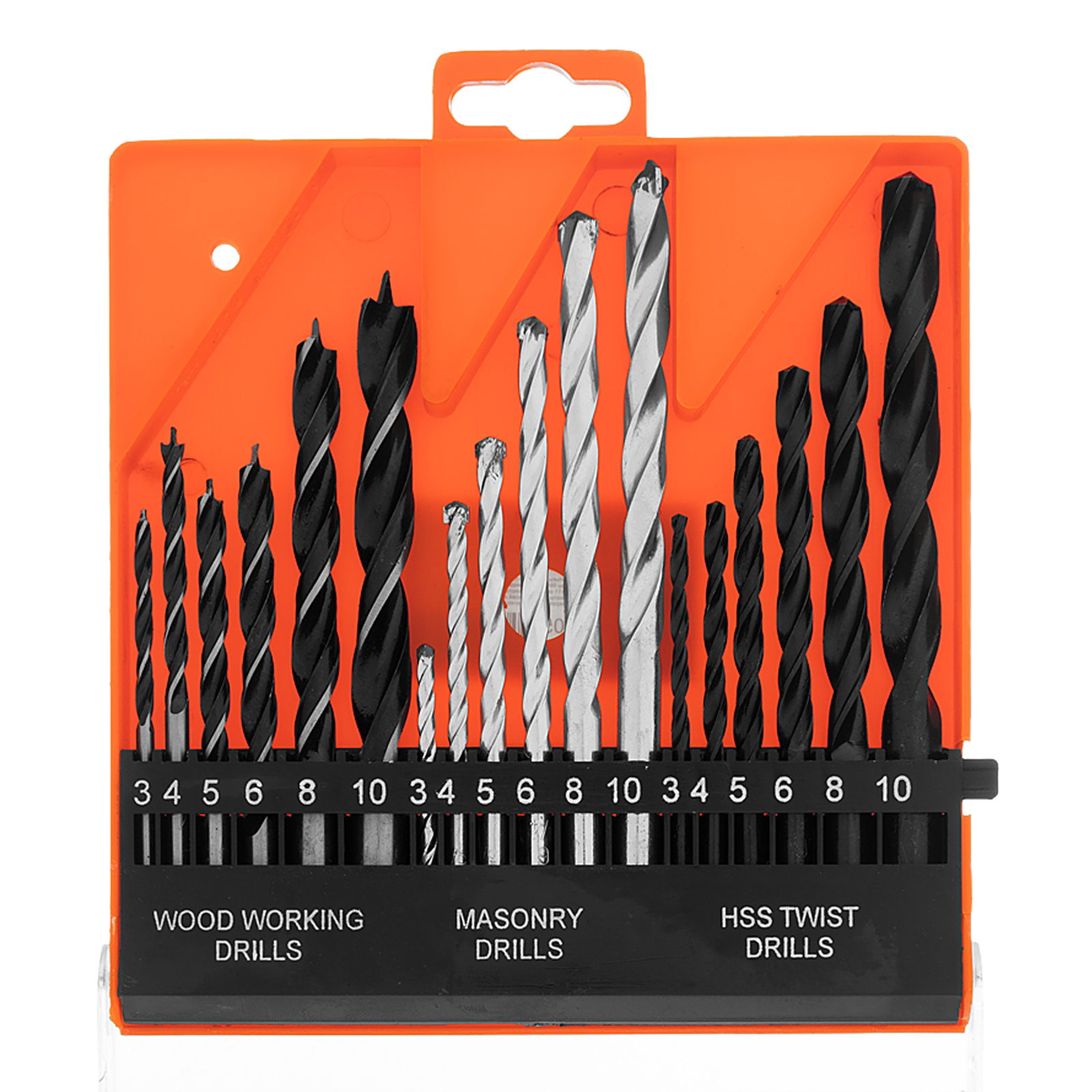 Набор сверл по бетону, металлу, дереву 3-4-5-6-8-10 мм, 18 шт, пластиковый бокс, цилиндрический хвостовик Sparta (725305)