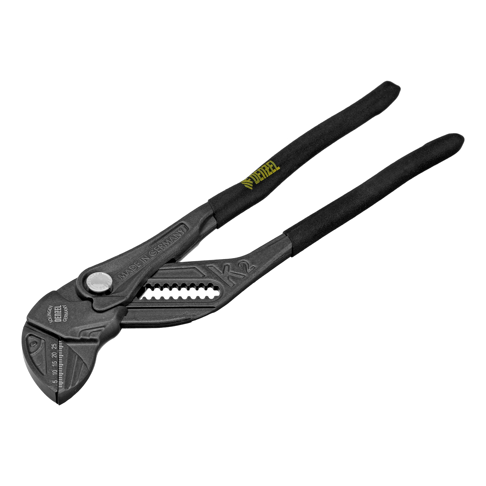 Клещи переставные, кнопочный механизм, обливные рукоятки, сантехнические, 250 мм Denzel (17910)