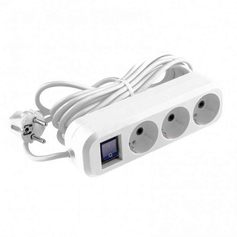 Удлинитель бытовой, с заземлением и выключателем, 5 м, 3 розетки, 10 A, серия УХз10 Denzel (95973)