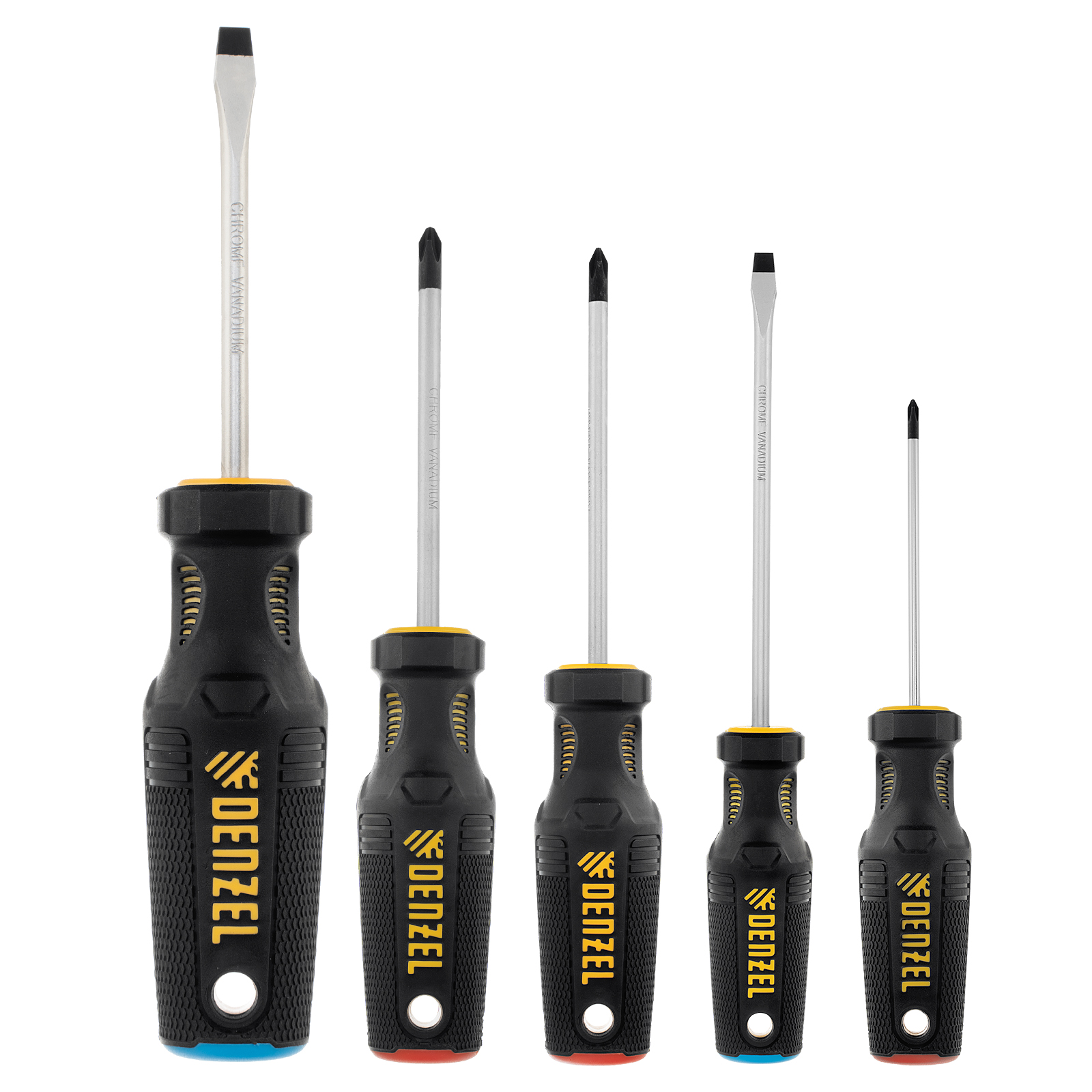 Набор отверток, 5 пр., CrV, трехкомпонентная рукоятка Denzel (12215)