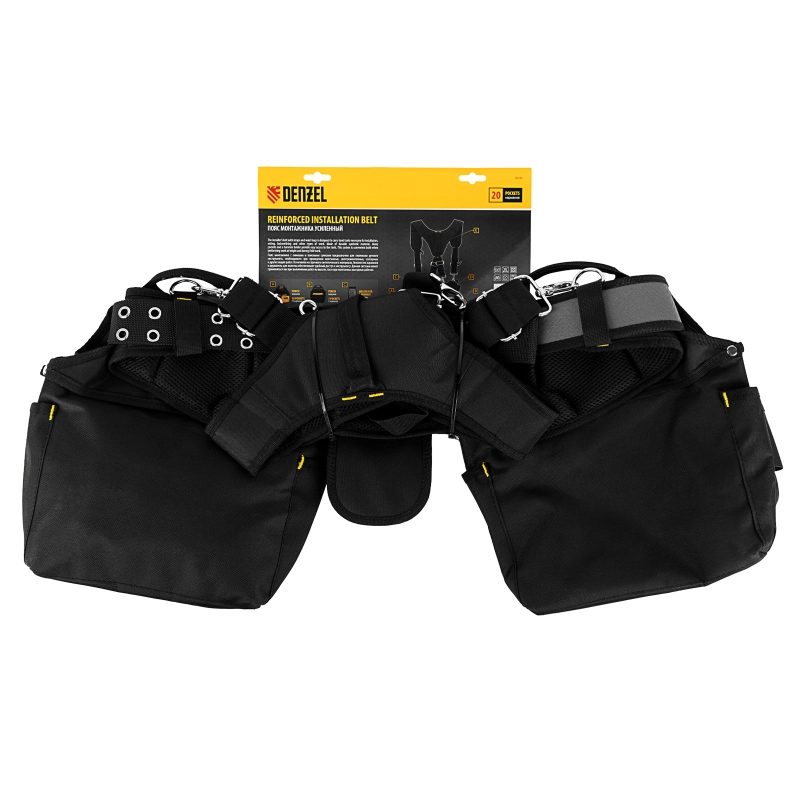 Пояс монтажника усиленный, с лямками, сумки поясные, держатель для молотка Denzel (90290)