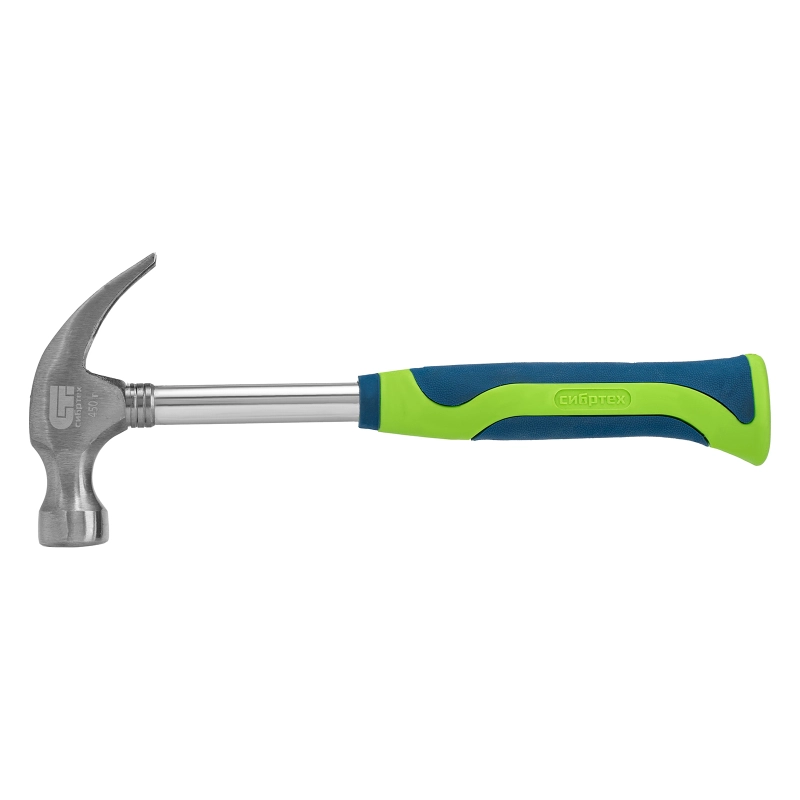 Молоток-гвоздодер, металлическая трубчатая обрезиненная рукоятка, вес 450 г, боек 27 мм Сибртех (10436)