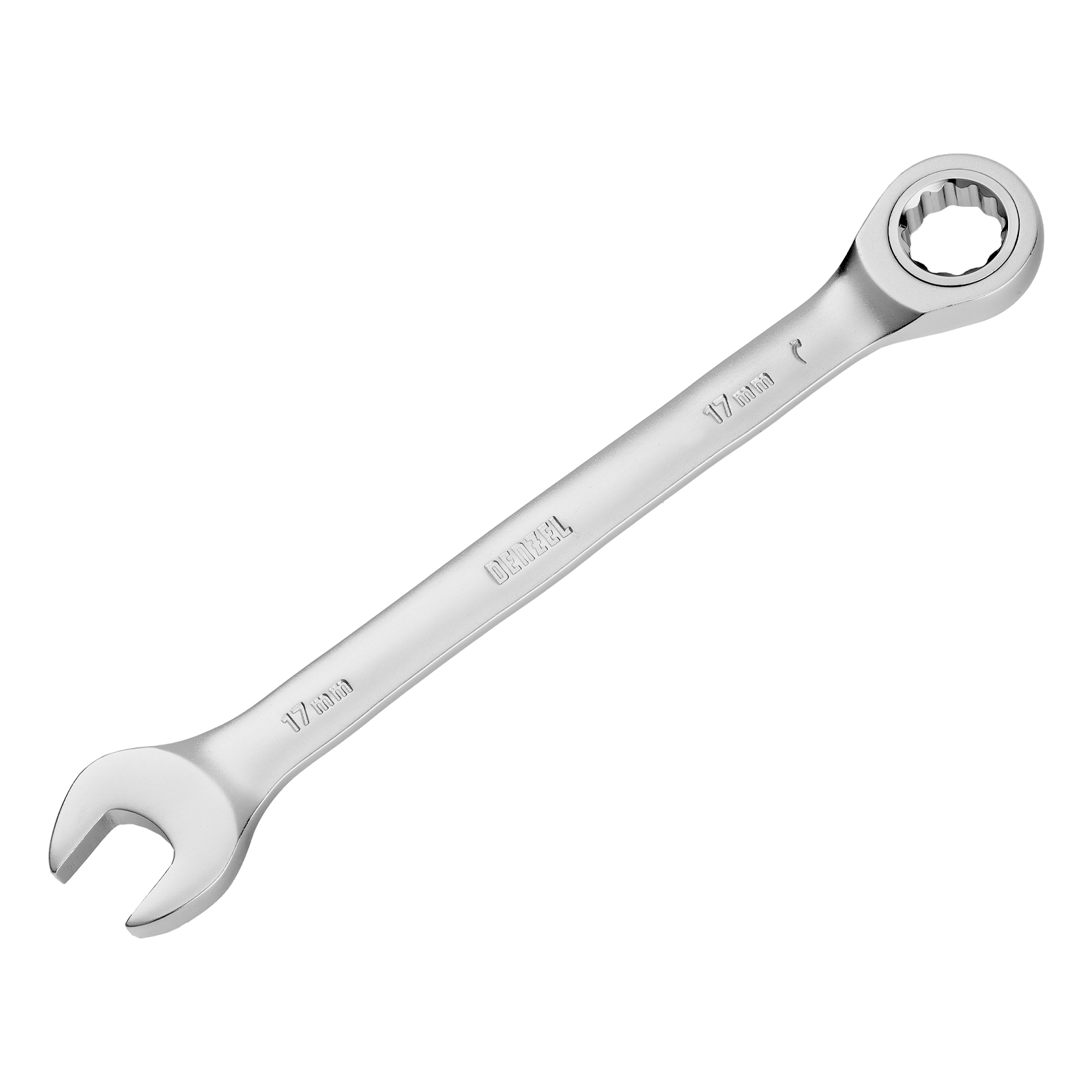 Ключ комбинированный трещоточный, 17 мм, CrV, матовый хром Denzel (14711)