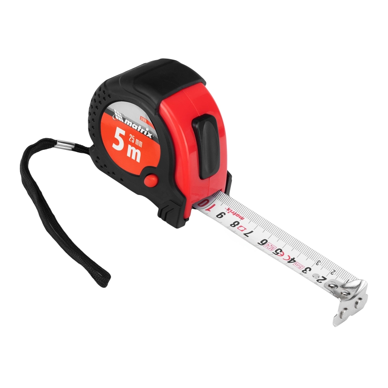 Рулетка Status Magnet fixation,5 м х 25 мм,обрезиненный корпус,зацеп с магнитом Matrix (31029)