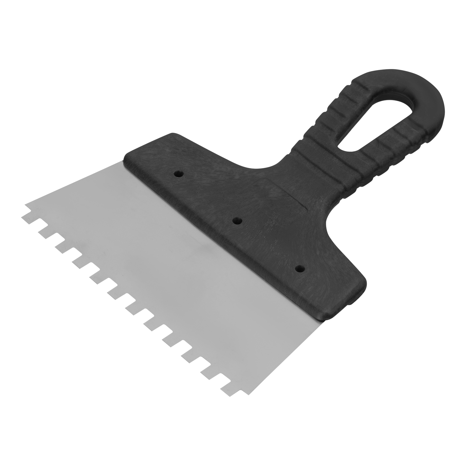 Шпатель из нержавеющей стали, 150 мм, зуб 6 х 6 мм, пластмассовая ручка Сибртех (85459)