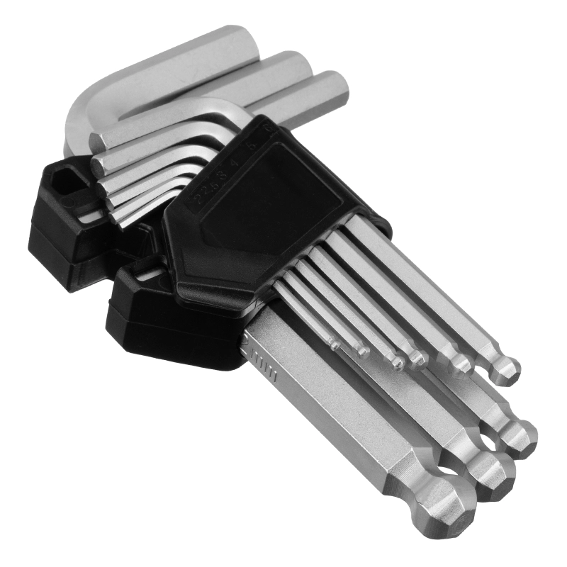 Набор ключей имбусовых, HEX, 2-12 мм, CrV, 9 шт., с шаром Сибртех (123637)