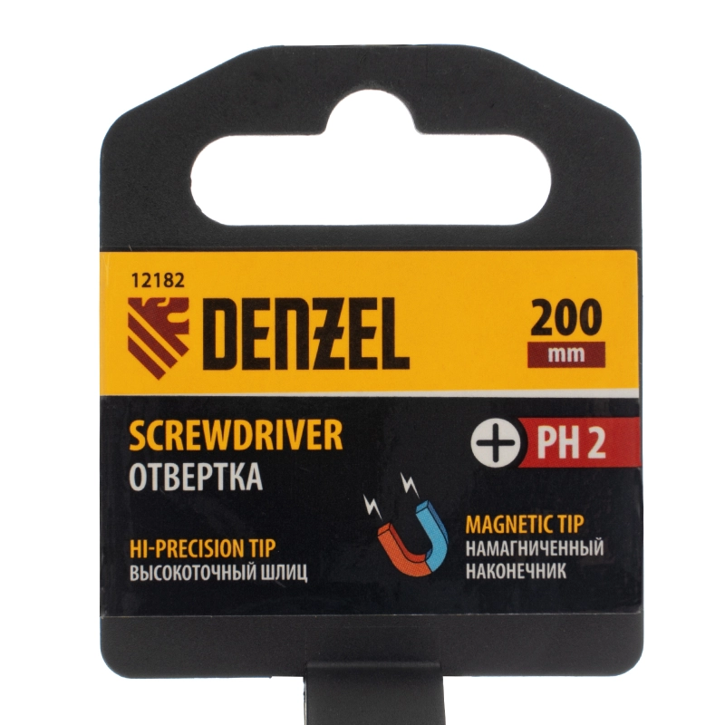 Отвертка PH2х200 мм, CrV, трехкомпонентная рукоятка Denzel (12182)
