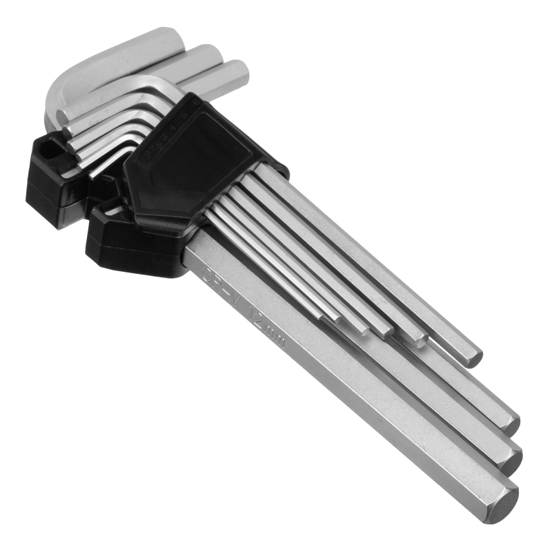 Набор ключей имбусовых, HEX, 2-12 мм, CrV, 9 шт., удлиненные Сибртех (123697)