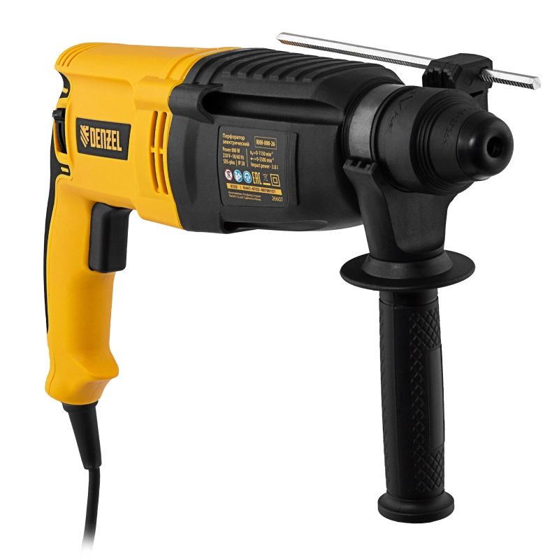 Перфоратор электрический RHH-800-26, SDS-plus, 800 Вт, 3 Дж, 3 плюс 1 реж. Denzel (26607)