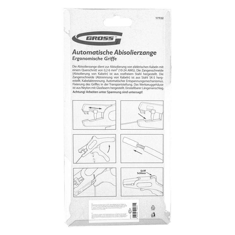 Щипцы для зачистки электропроводов 0.2-6 мм2 (10-24 AWG) лезвие: нержавеющая сталь Gross (17722)