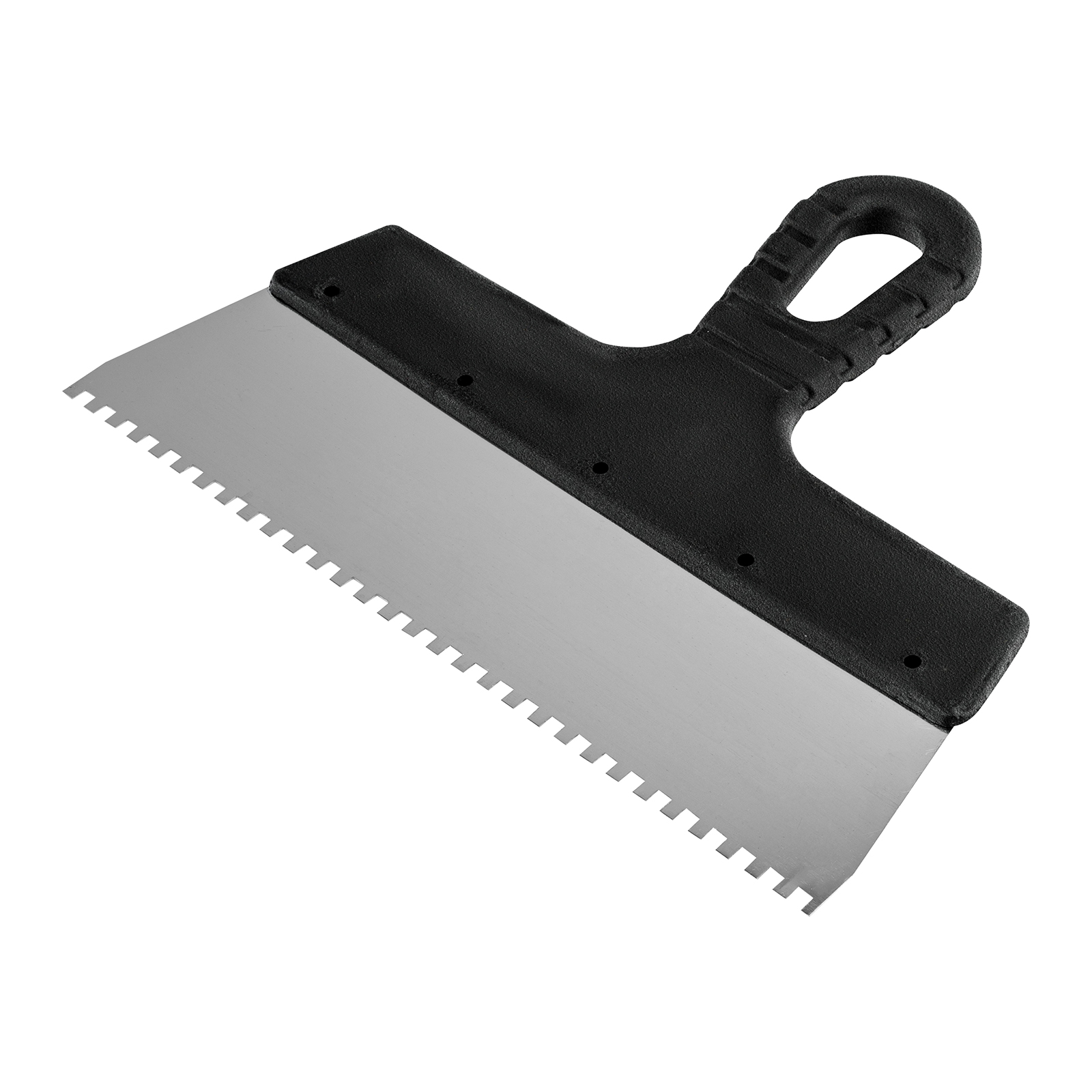 Шпатель из нержавеющей стали, 250 мм, зуб 4 х 4 мм, пластмассовая ручка Sparta (85156)