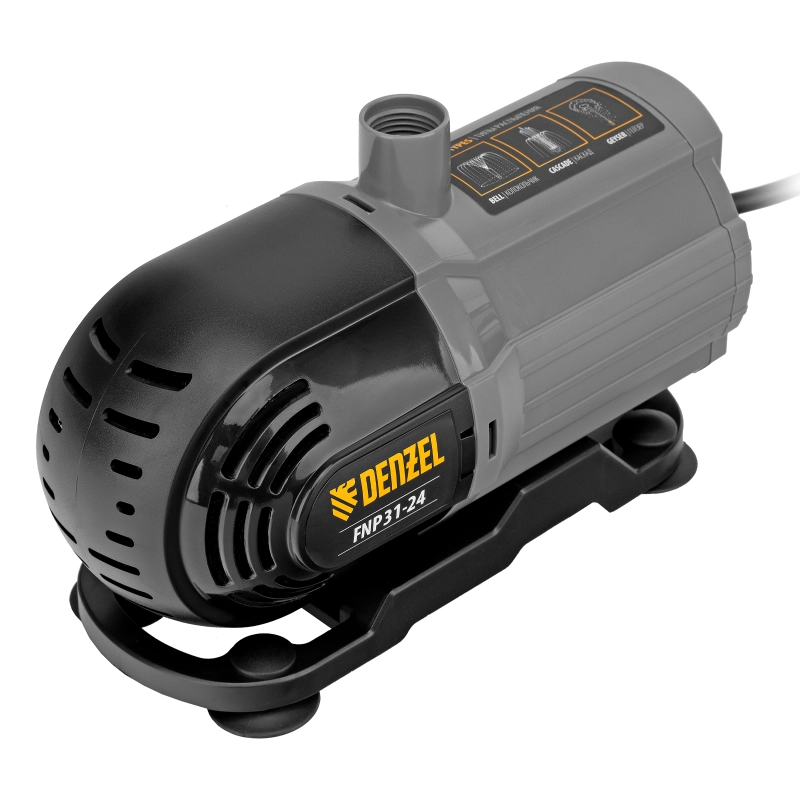 Насос фонтанный FNP31-24, 31 Вт, подъем 2,4 м, 1500 л/ч, колокольчик/2 каскада/гейзер Denzel (99031)