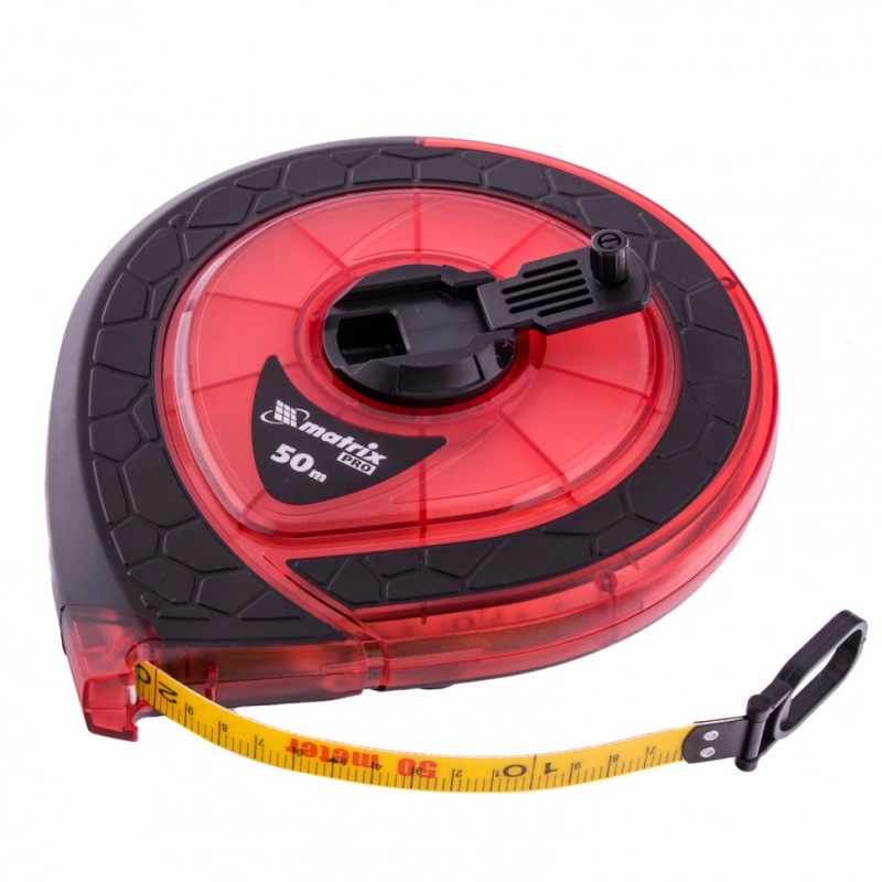 Рулетка геодезическая 50 м х 15 мм, закрытый корпус, фибергласовая лента, двусторонняя шкала, Pro Matrix (31272)