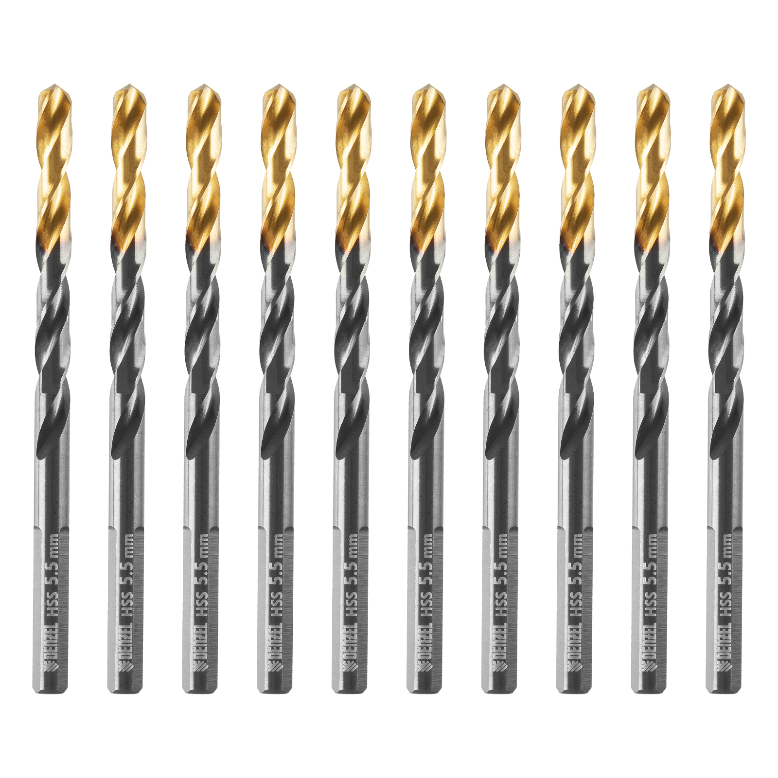 Сверло по металлу, 5,5 мм, HSS-Tin, Golden Tip, 10 шт. Denzel (717214)