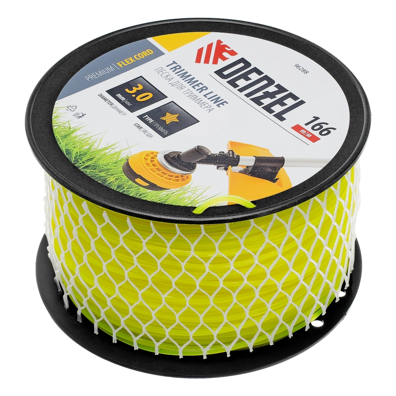 Леска для триммера звезда, 3,0мм х 166м, на DIN катушке FLEX CORD Denzel (96288)