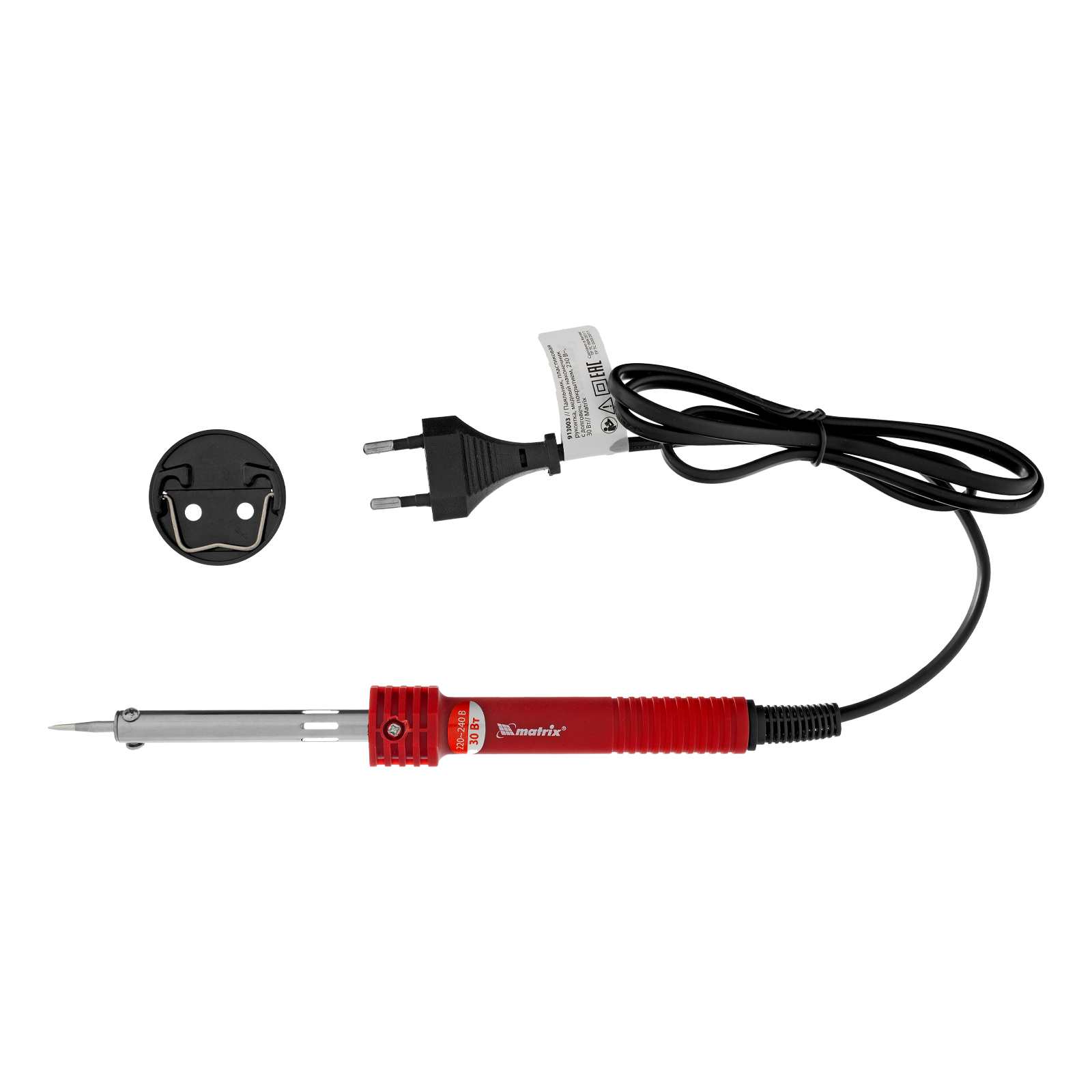 Паяльник, пластиковая рукоятка, медный наконечник с долговечным защитным покрытием, 220 В, 30 W Matrix (913003)