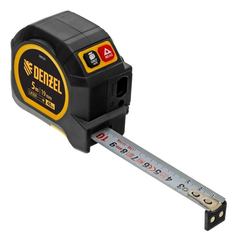Лазерный дальномер с рулеткой LT-40, 5м x 19 мм, дальномер 40м, автомат. фиксация Denzel (38020)