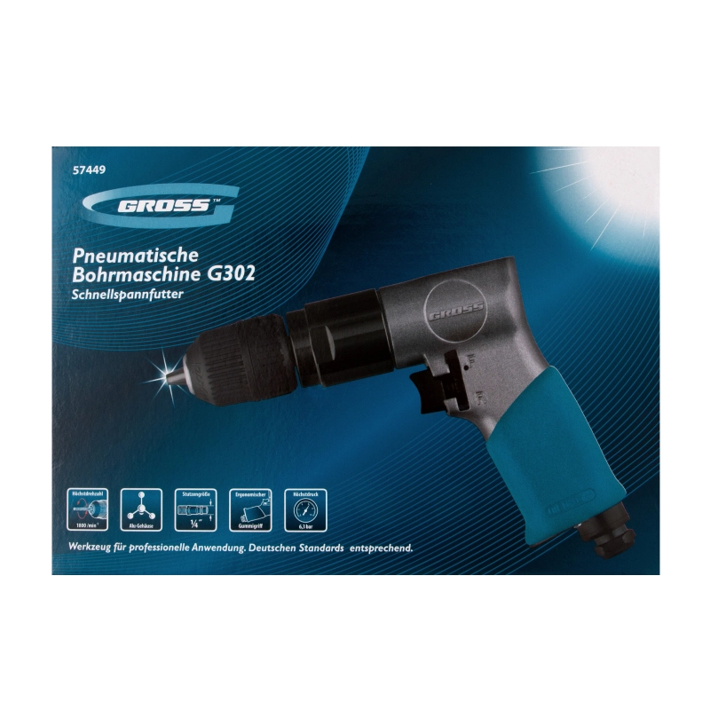 Дрель пневматическая G302, 3/8, 1800 об/мин, патрон 10 мм Gross (57449)