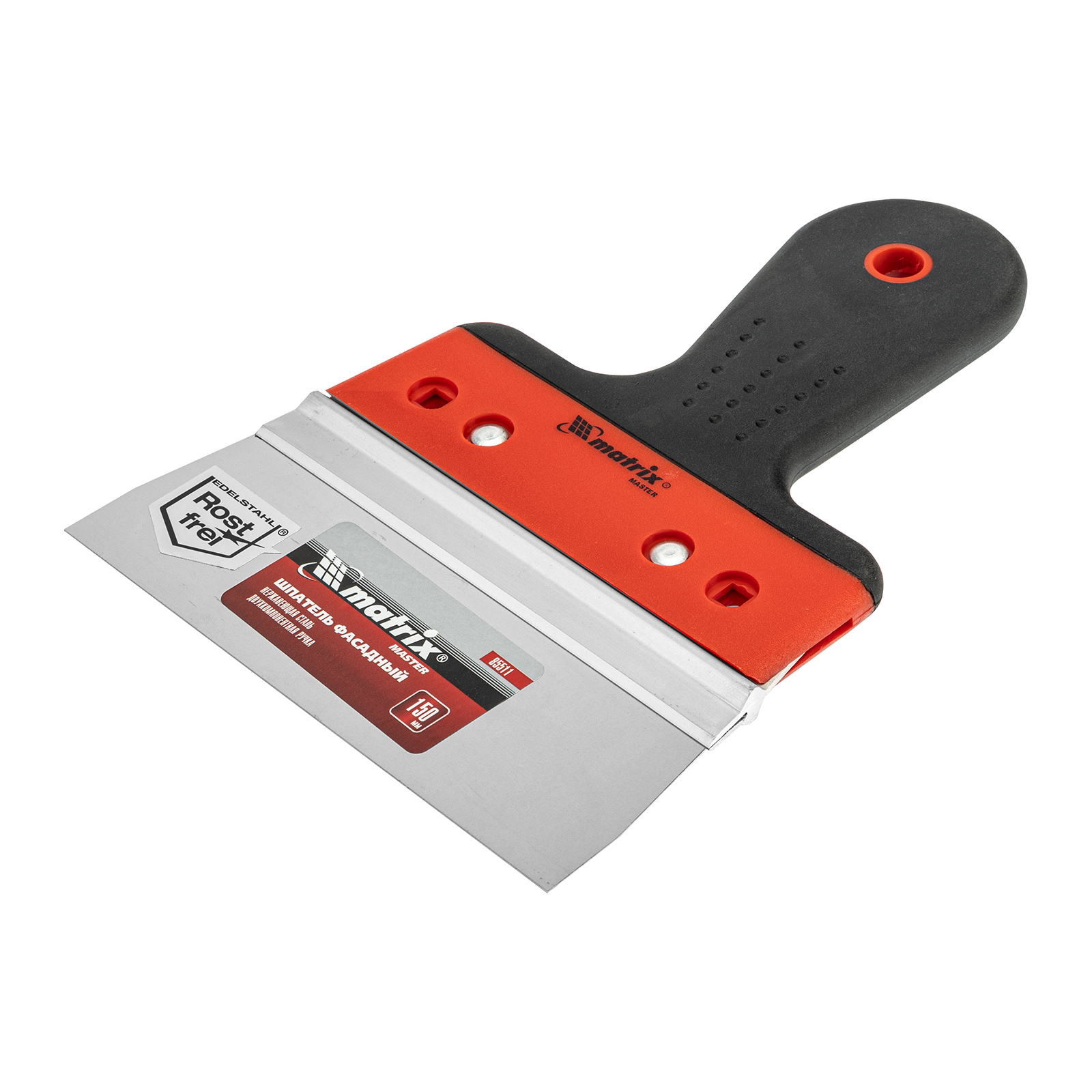 Шпатель фасадный из нержавеющей стали, 150 мм, узкое полотно, двухкомпонентная ручка Matrix (85511)