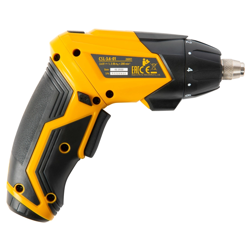 Отвертка аккумуляторная CSL-3.6-01, Li-Ion, 3.6 В, 1.3 А*ч, 200 об/мин, с аксессуарами Denzel (26001)