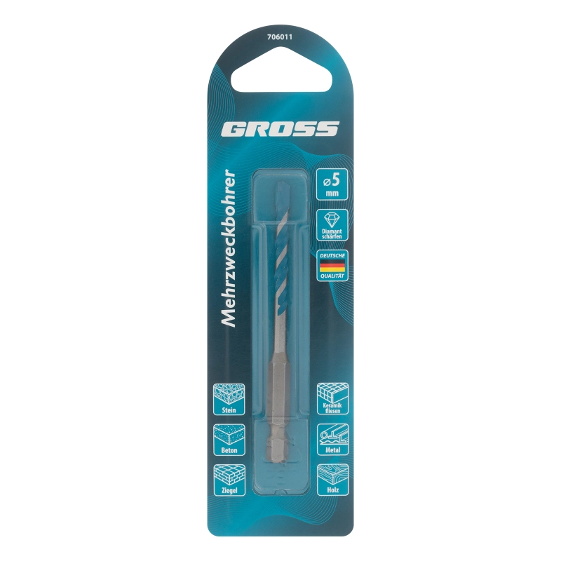 Сверло универсальное, Multipurpose PRO, 6-гр. хвостовик, 5мм Gross (706011)