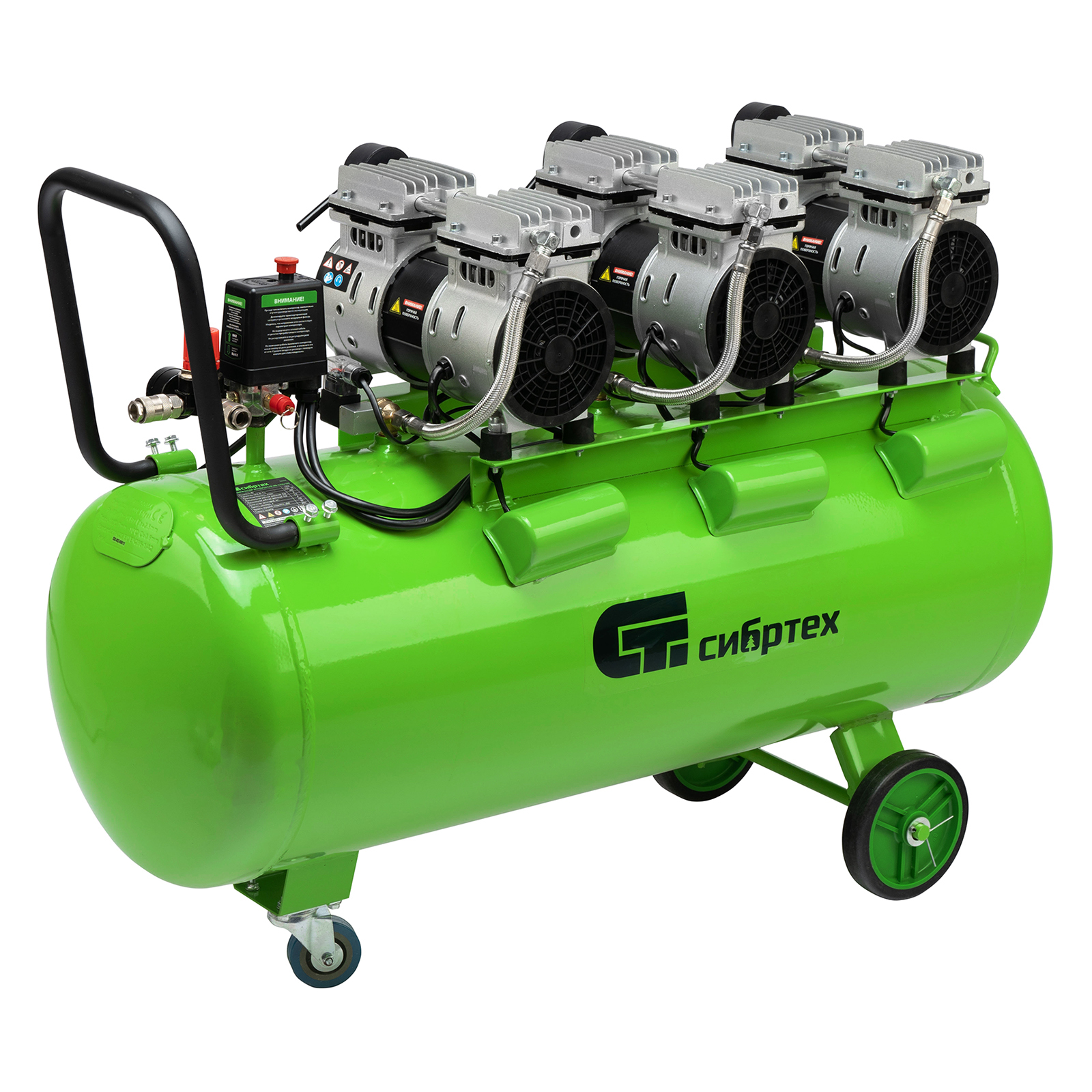 Компрессор безмаслянный малошумный МБ 2250/100, 2250 Вт, 100л, 400 л/мин Сибртех (58008)