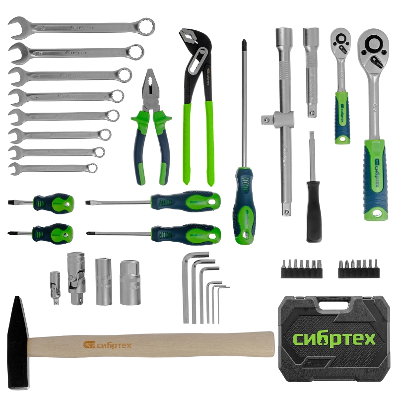 Набор инструментов, 1/2", 1/4", пластиковый кейс 76 предметов Сибртех (13394)