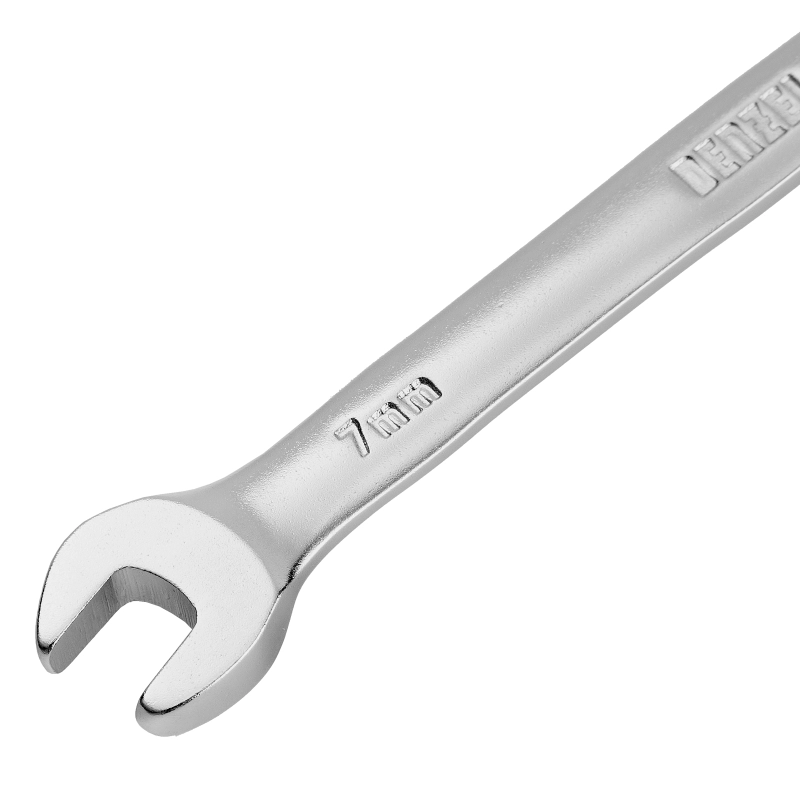 Ключ комбинированный трещоточный, 7 мм, CrV, матовый хром Denzel (14701)