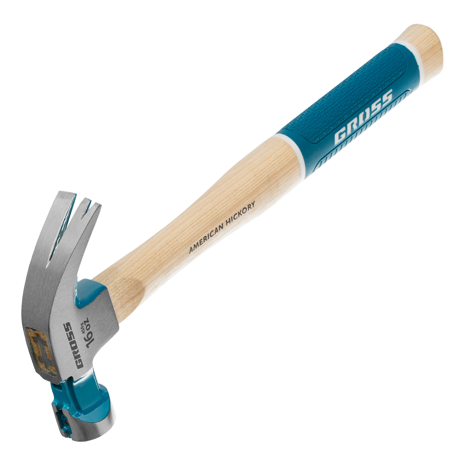 Молоток-гвоздодер, 450 г, угол 45, магнит, обрезиненная рукоятка American hickory GROSS (10415)