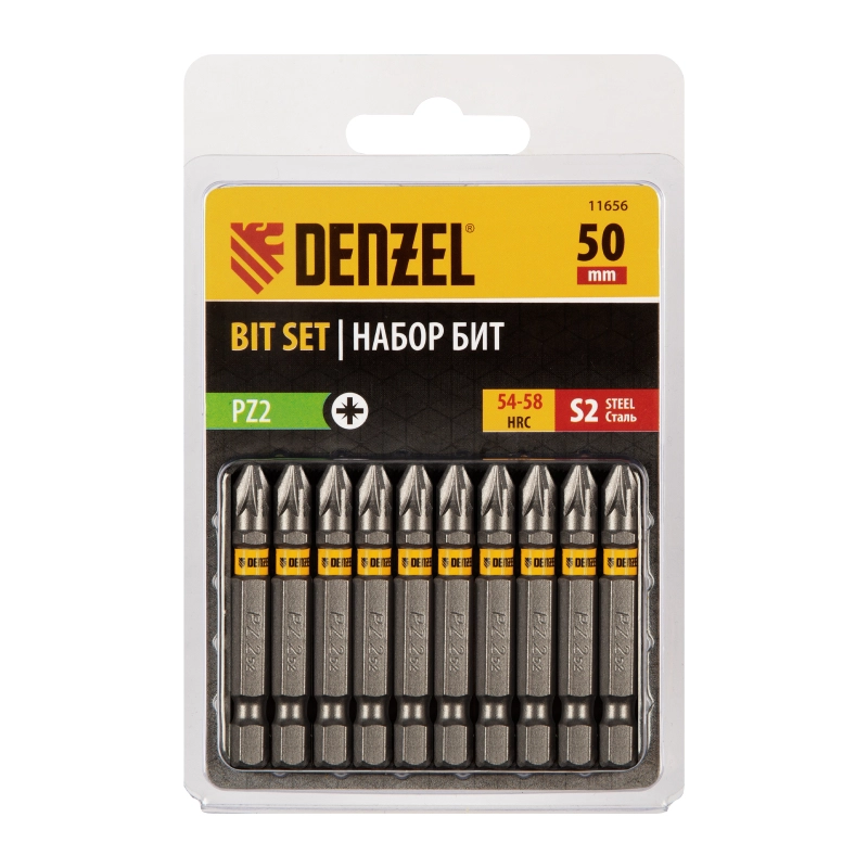 Бита PZ2х50, сталь S2, шестигранный профиль, 10 шт. Е 6,3 Denzel (11656)