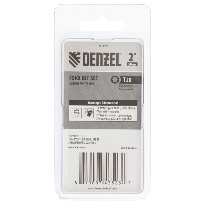 Бита T20x50, 5 шт. Denzel (7711320)