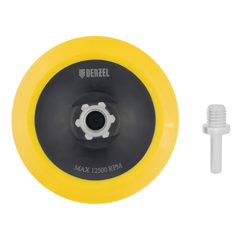 Тарелка опорная для дрели и УШМ с липучкой, 115 мм, мягкая, с адаптером c М14 на d8 Denzel (76247)